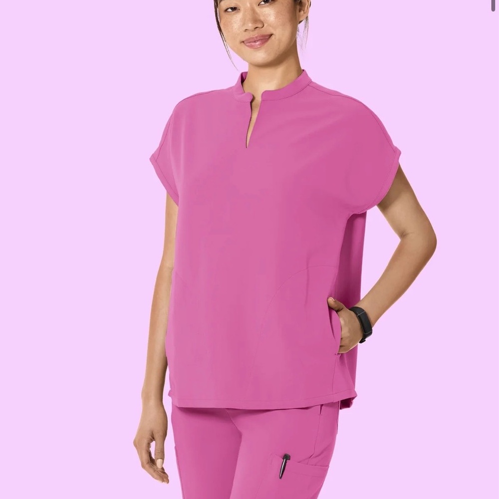 Pink Split-Neck Short Sleeve Top